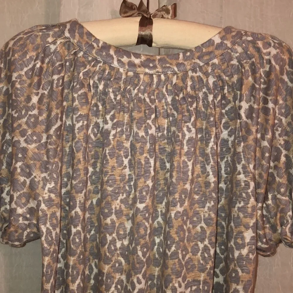 Anthropologie S Maeve Linen Puff Sleeve Leopard Top